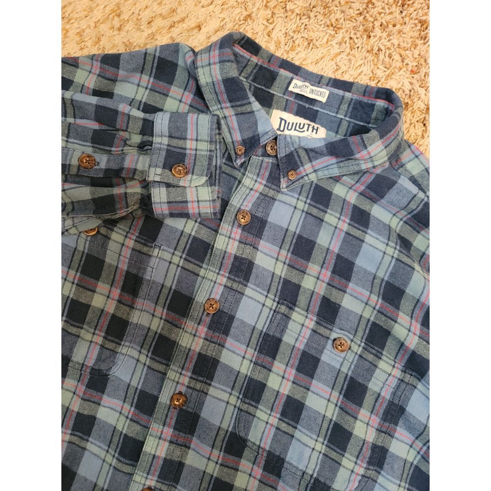 Duluth Relaxed Fit 2XL Untucked Oxford Plaid Long Sleeve Button Down 100% Cotton
